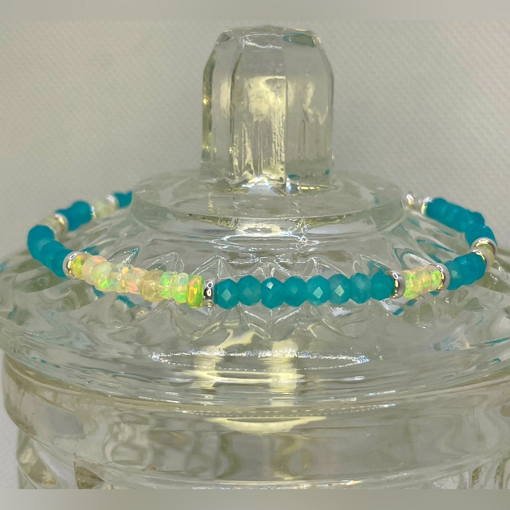 Amazonite ,Ethiopian Opal Gemstone Bracelet in Sterling Silver